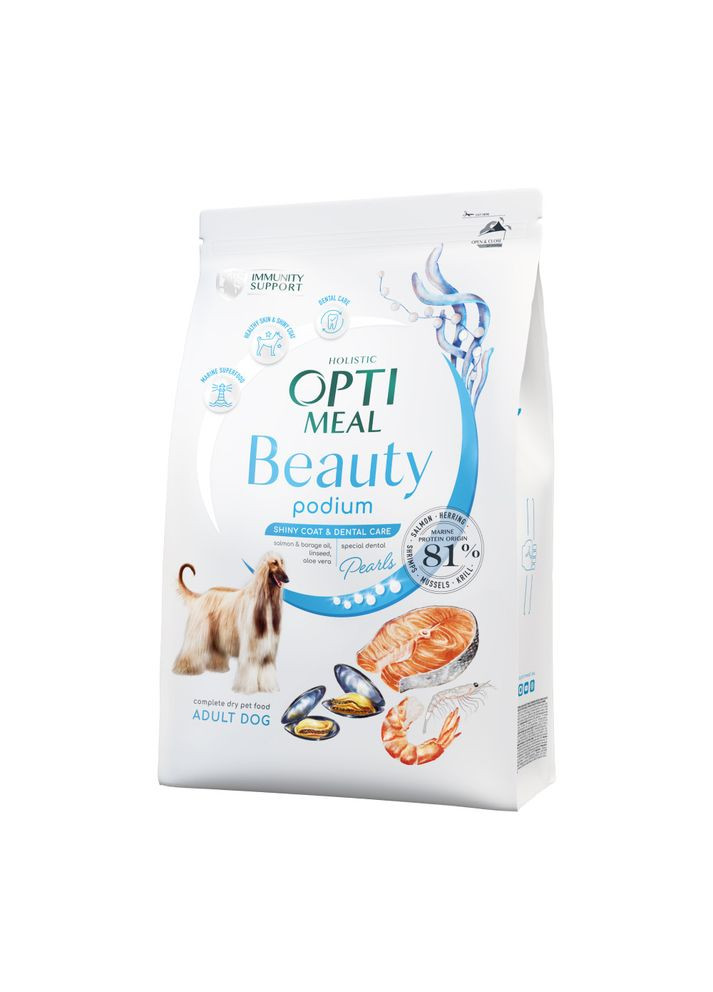 Beauty Podium Shiny Coat & Dental Care Сухий корм з морепродуктами для дорослих собак усіх порід, 4 кг Optimeal (278308914)