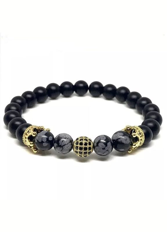 Браслет із шунгіту та обсидіана з кулею та коронами золотого кольору (90050) Hemst (301071429)
