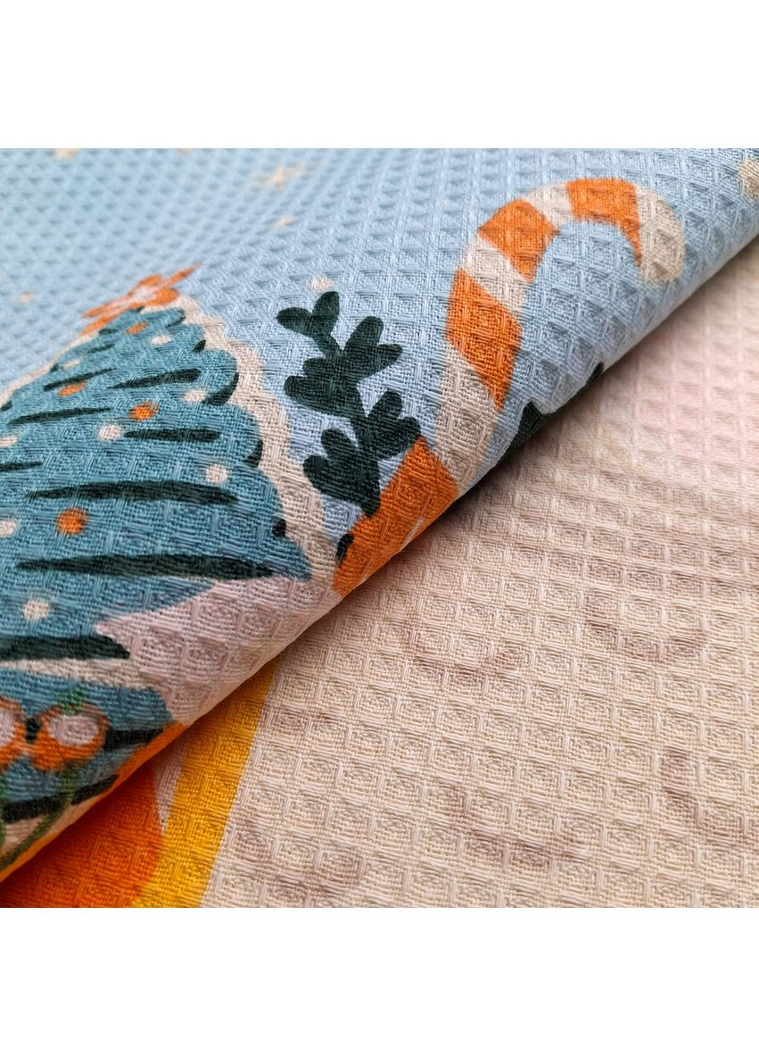 Кухонний рушник Щасливого Нового Року вафельний 45х60 см 185 г блакитний (2800004977722) SoundSleep блакитний