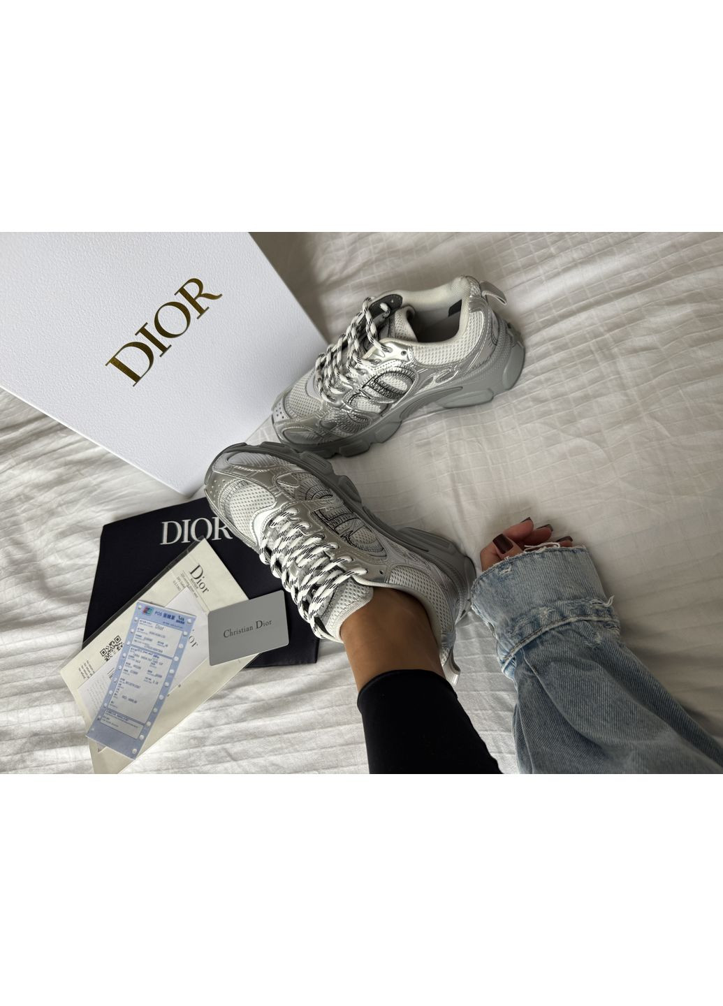 Кросівки жіночі Dior Chrono Silver | Діор Хроно срібні No Brand срібні демісезони (366742232)