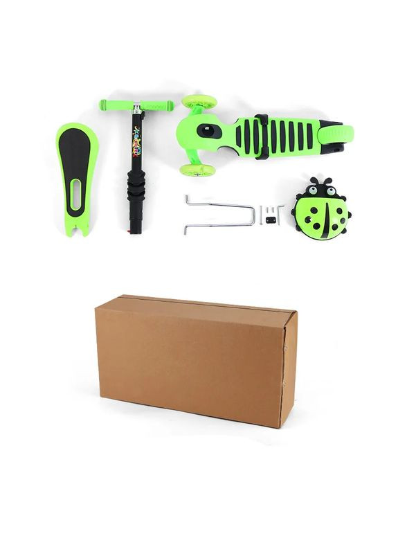 Детский самокат трехколесный светящиеся колеса беговел с сиденьем и родительской ручкой 5 в 1 беговел "Божья коровка" Зеленый No Brand (361385288)