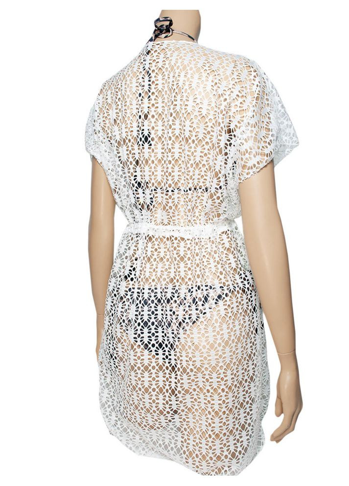Білий літній біла пляжна туніка великого розміру, ажурна. халат на поясі. модель 0301 арт.9119 No Brand