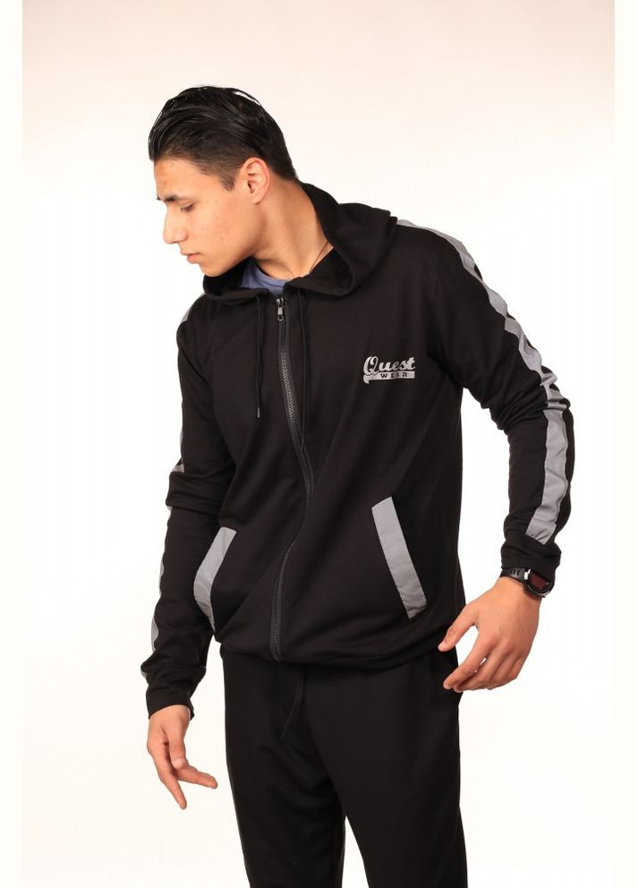 Мужская олимпийка на змейке черная Quest Wear с рефлективными лампасами No Brand (322565267)