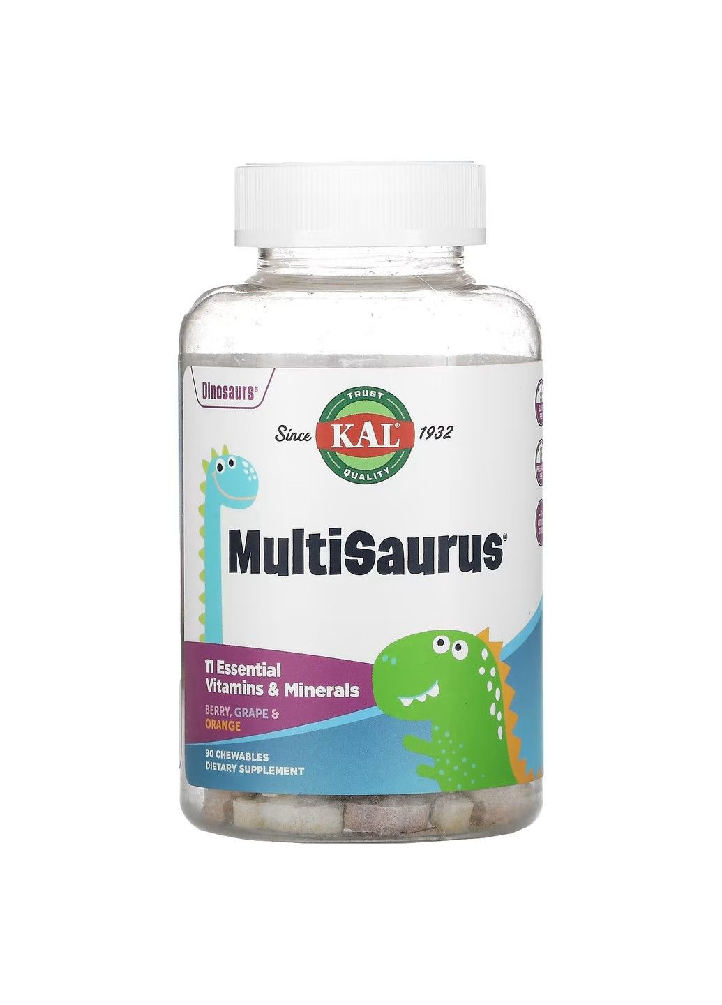 Мультівітаміни для Дітей MultiSaurus - 90 жувальних таб - Ягоди Виноград Апельсин KAL (294844817)