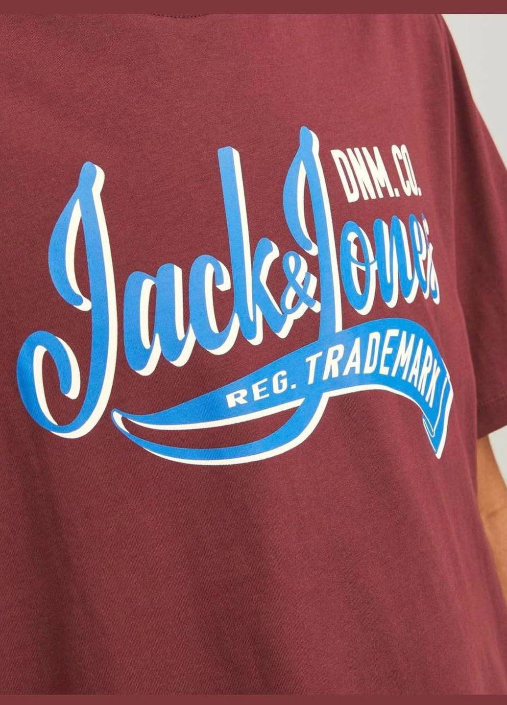 Бордовая футболка с коротким рукавом Jack & Jones JJELOGO TEE SS O-NECK 2 COL AW23 SN