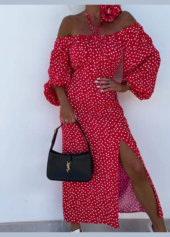 Червона кежуал жіноча сукня софт No Brand в горошок