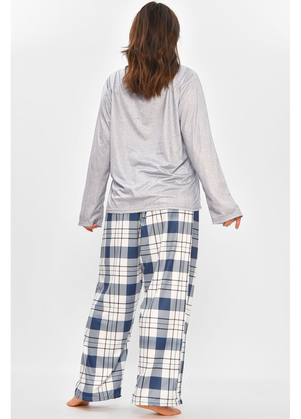 Серая всесезон пижама женская полубатальная серого цвета с принтом свитшот + брюки Let's Shop