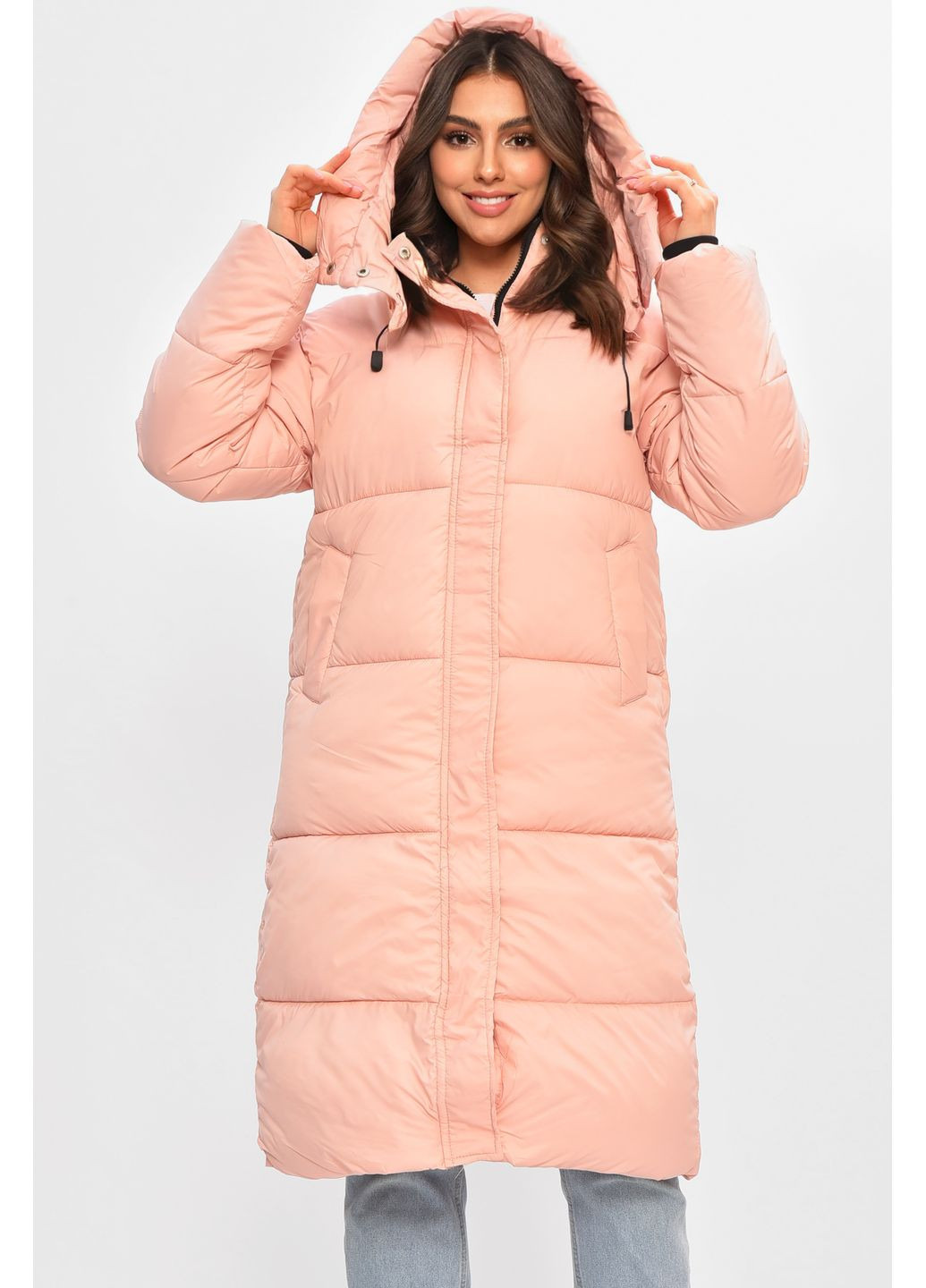 Розовая зимняя куртка женская удлиненная зима светло-розового цвета Let's Shop