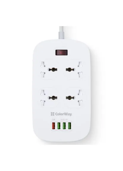 Сетевой фильтр питания 4 розетки/4USB White 1.8м (1QC3.0 + 3 AUTO ID) (ID) (CW-CHU44QW) Colorway 4 розетки/4USB White 1.8м (1QC3.0 + 3 AUTO ID) (389557466)