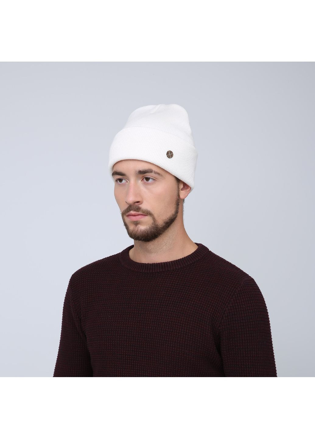 Шапка біні чоловіча бавовна молочна DOREEN 232-069 LuckyLOOK 232-069M (322790365)