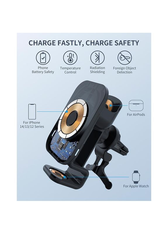Тримач зарядний S6 3в-1 MagSafe Wireless Car Charger Carvent & Dashboard No Brand (279825752)