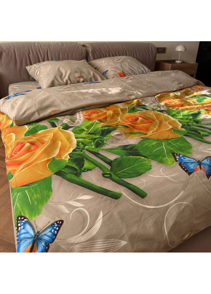 Постельное белье полуторное бежевое Цветы Бязь Полиэстер 8552 Ananasko (344590245)
