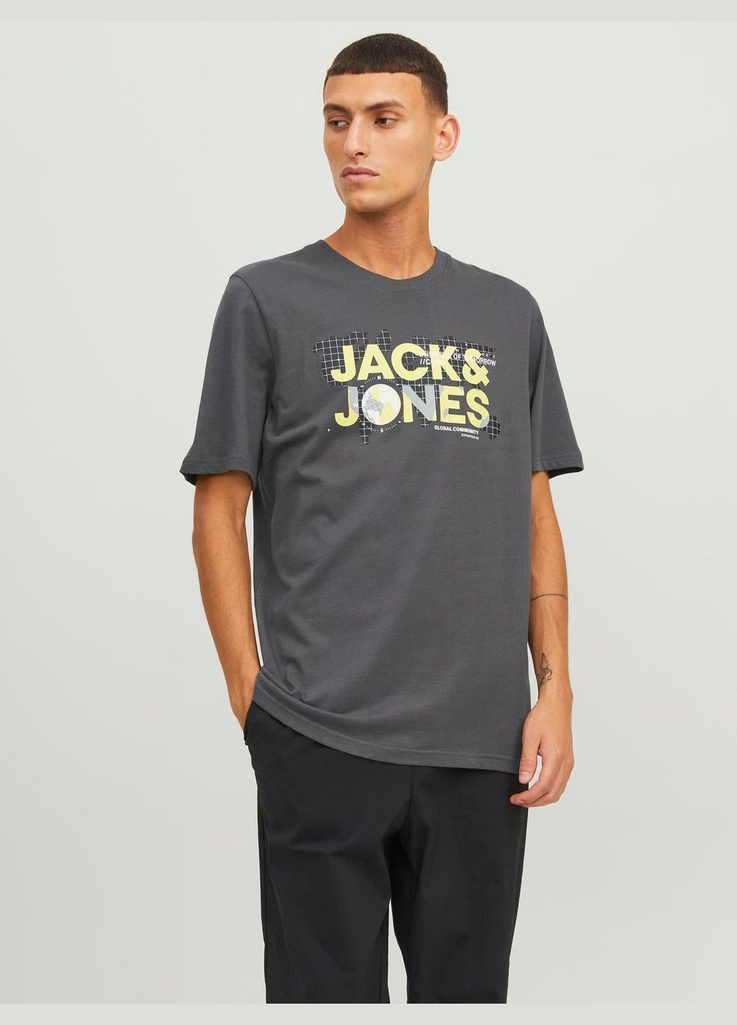 Темно-сіра футболка basic,темно-сірий з принтом,jack&jones Jack & Jones