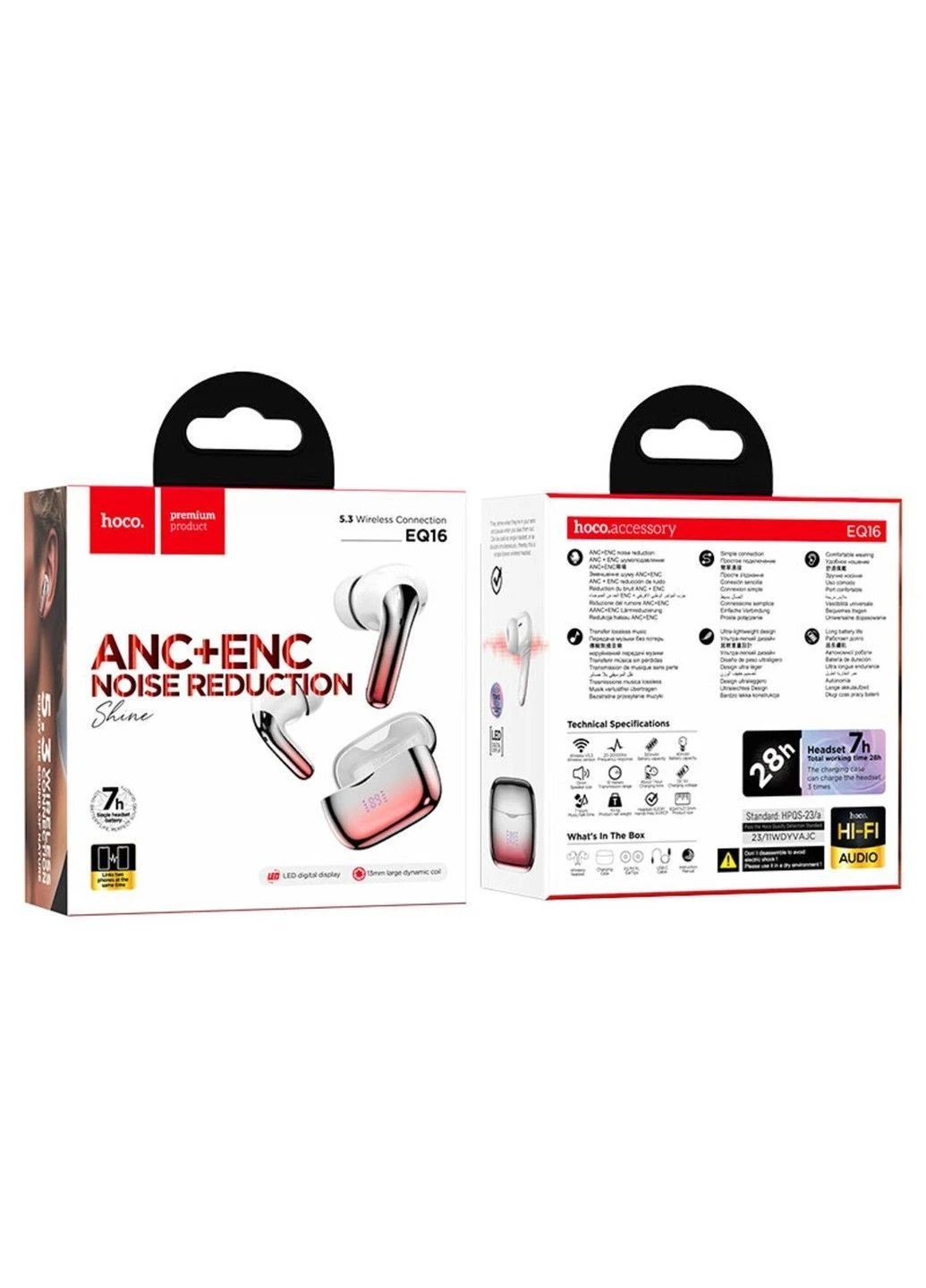 Беспроводные наушники EQ16 Shine true wireless ANC+ENC Noise Reduction BT headset Red glaze Hoco (371363478)