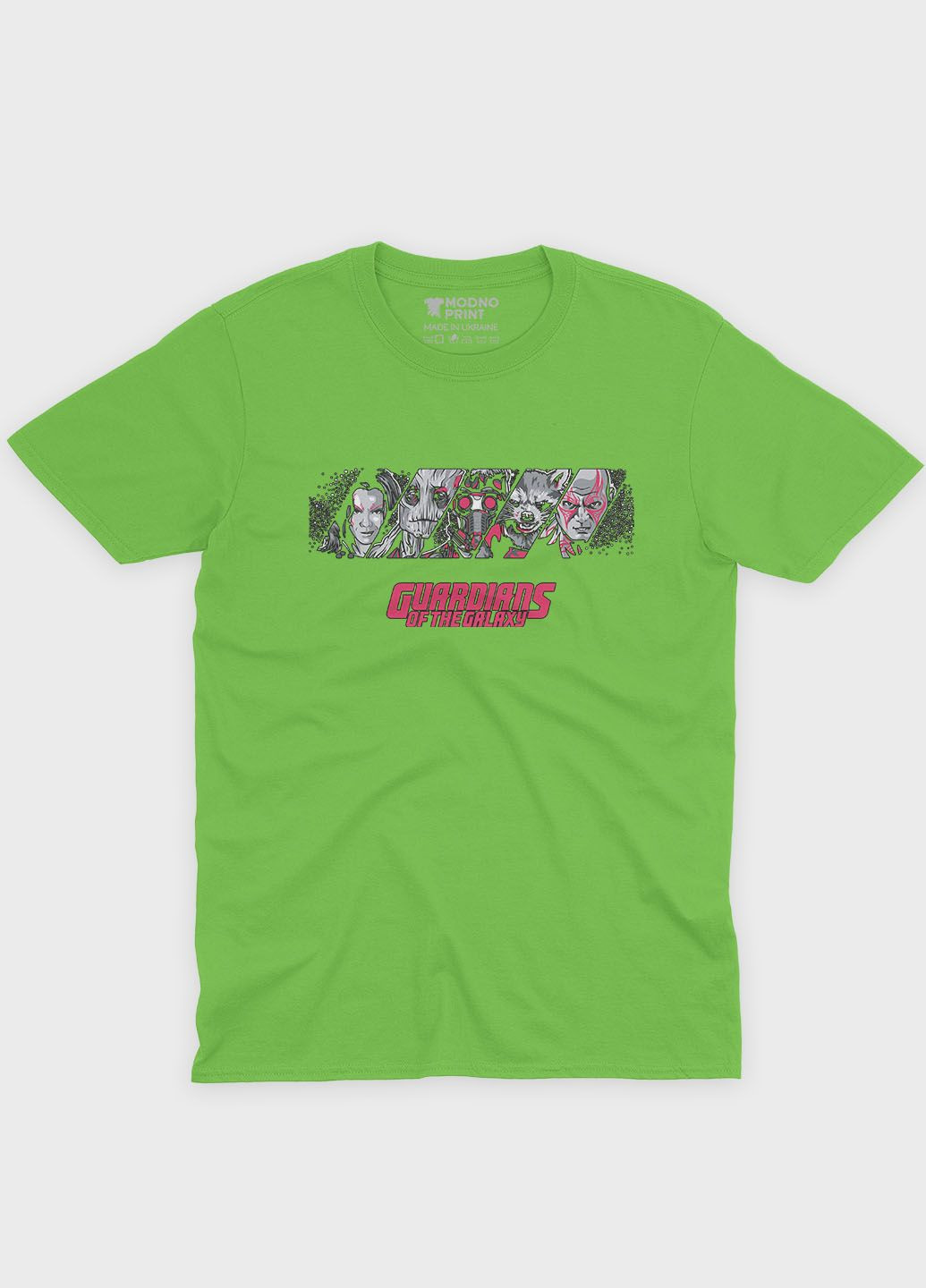 Салатовая демисезонная футболка для девочки с принтом супергероев - часовые галактики (ts001-1-kiw-006-017-013-g) Modno