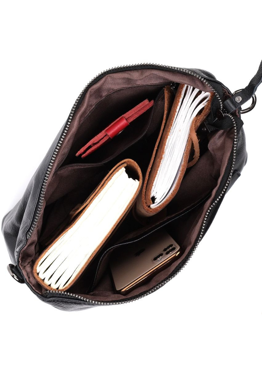 Повсякденна шкіряна жіноча сумка з двома знімними ременями чорна 22379 Vintage (329195441)