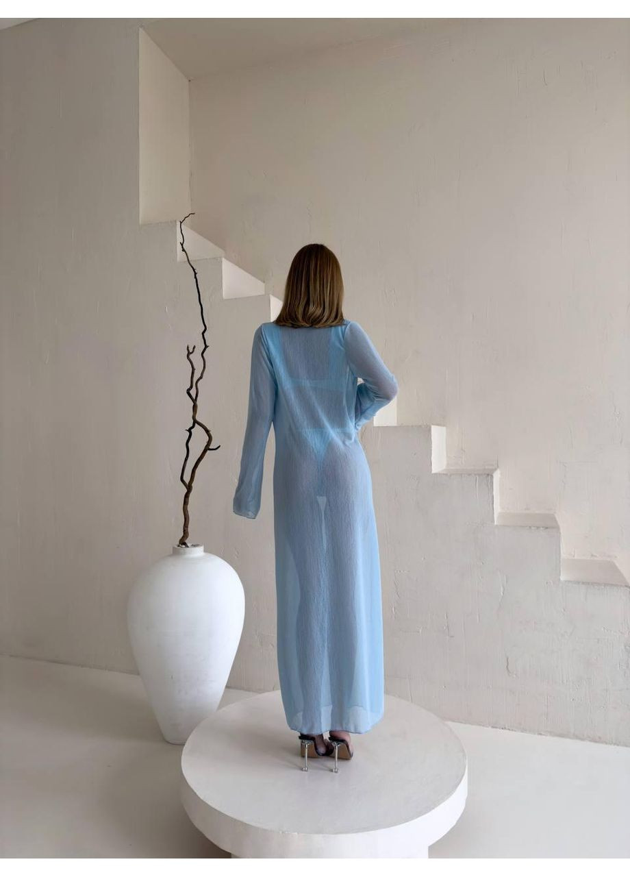 Голубой летний женский купальник с длинной туникой-сеткой / женский комплект купальник + туника нежно-голубой / женский пляжный сет No Brand