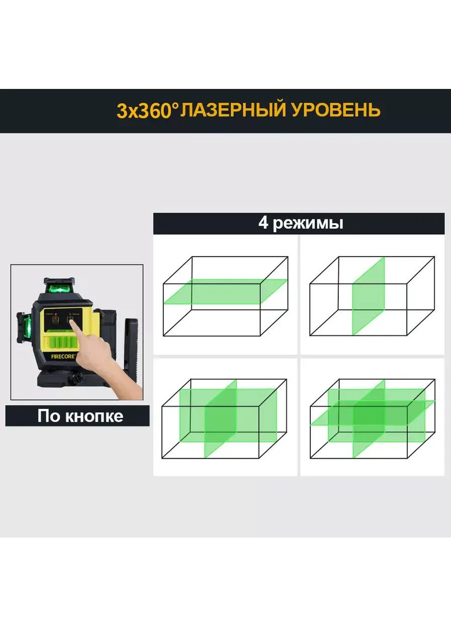 Лазерний рівень нівелір F95T-XG 3D 360 (12 ліній) 4000 мА з 2 акумуляторами Firecore (367580902)
