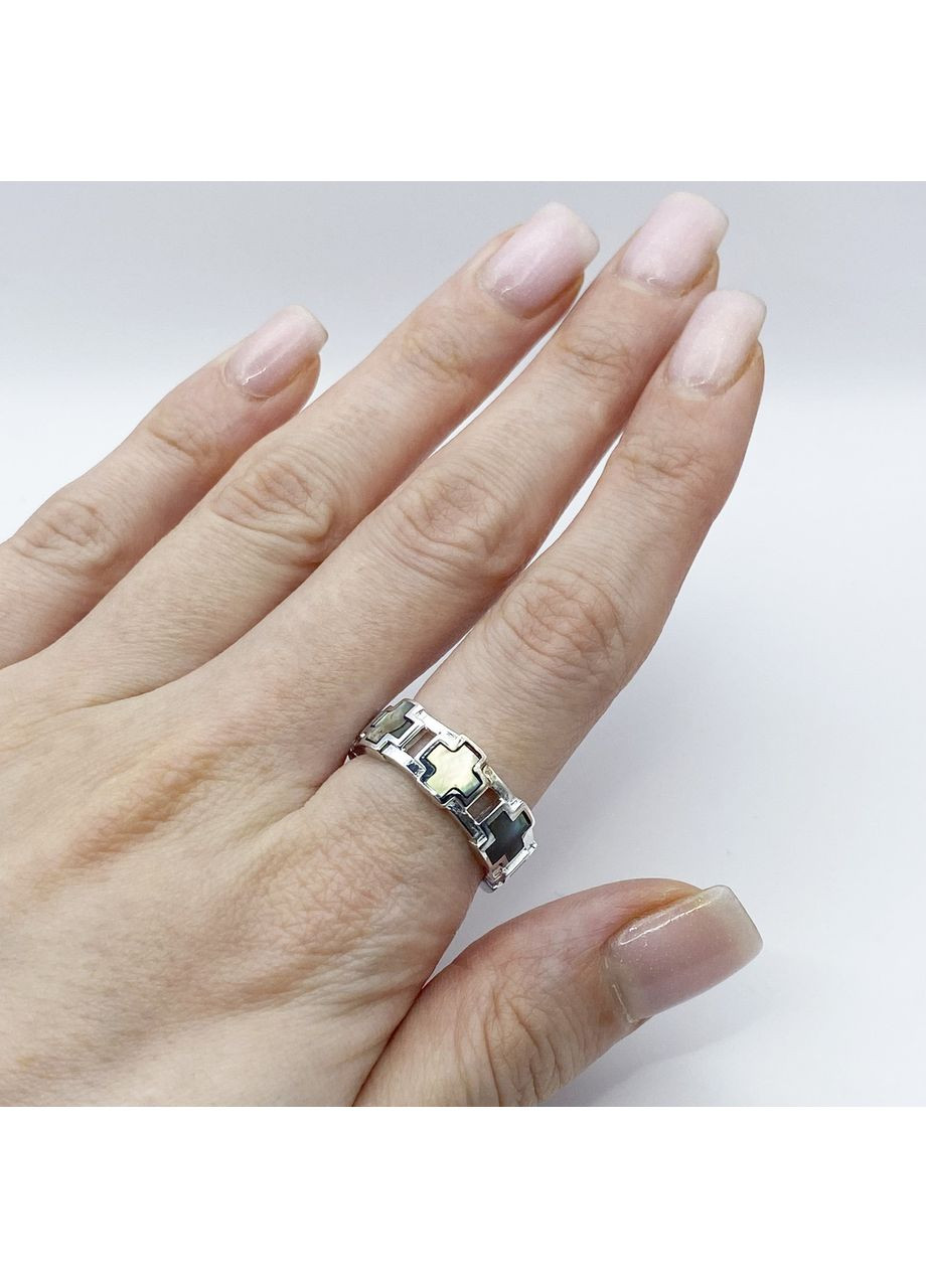 Каблучка срібна з перламутром "Хрестик" 16,5 4,81 г No Brand (370142410)