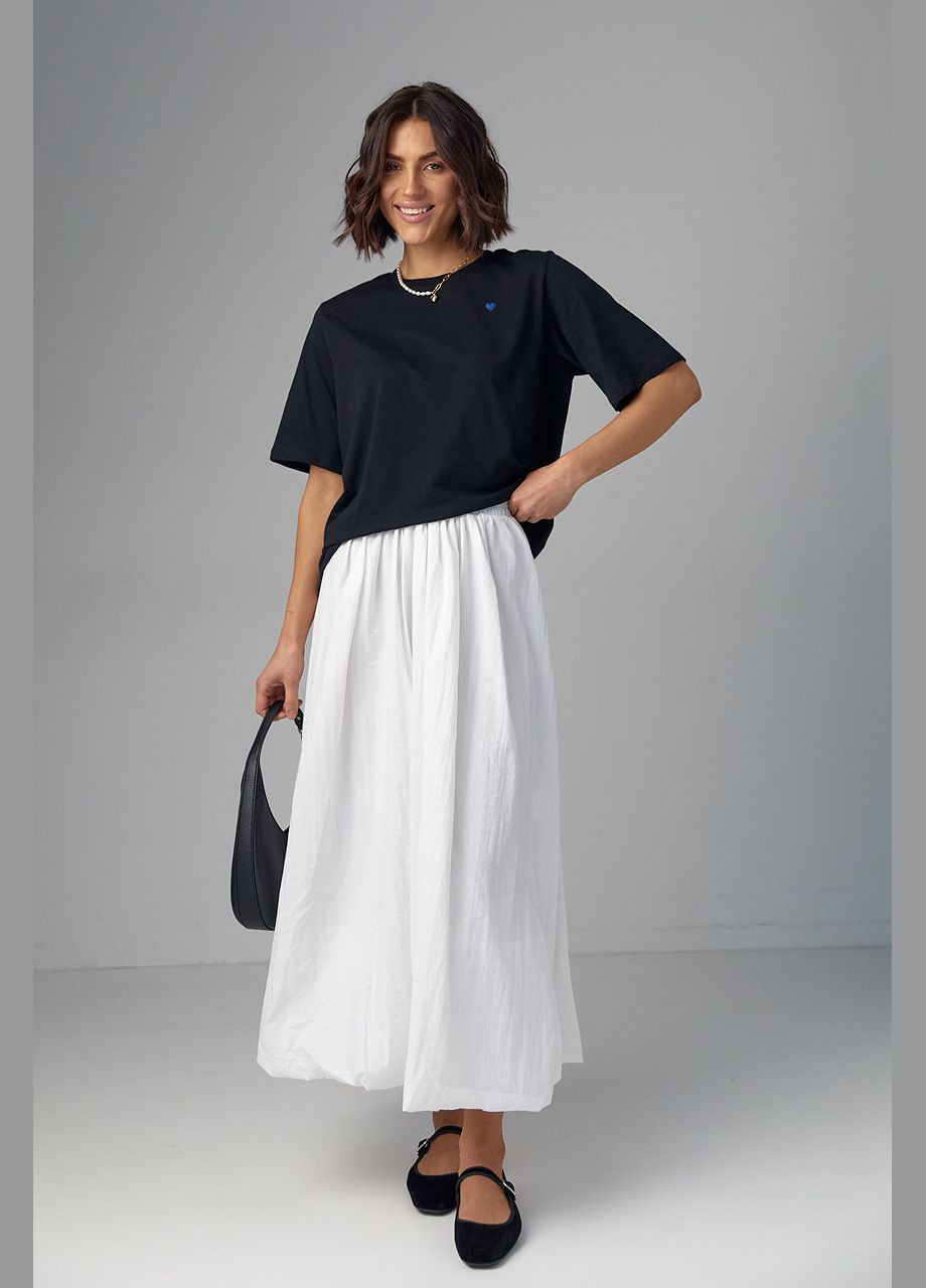 Белая офисная, вечерний однотонная длинная юбка а-силуэта с резинкой на талии Liton а-силуэта (трапеция)