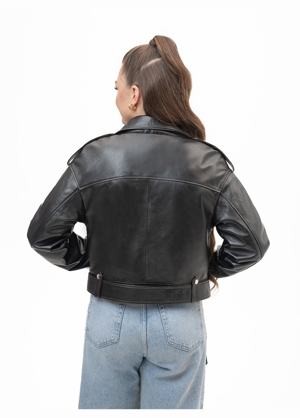 Чорна демісезонна жіноча шкіряна куртка весна Fabio Monti