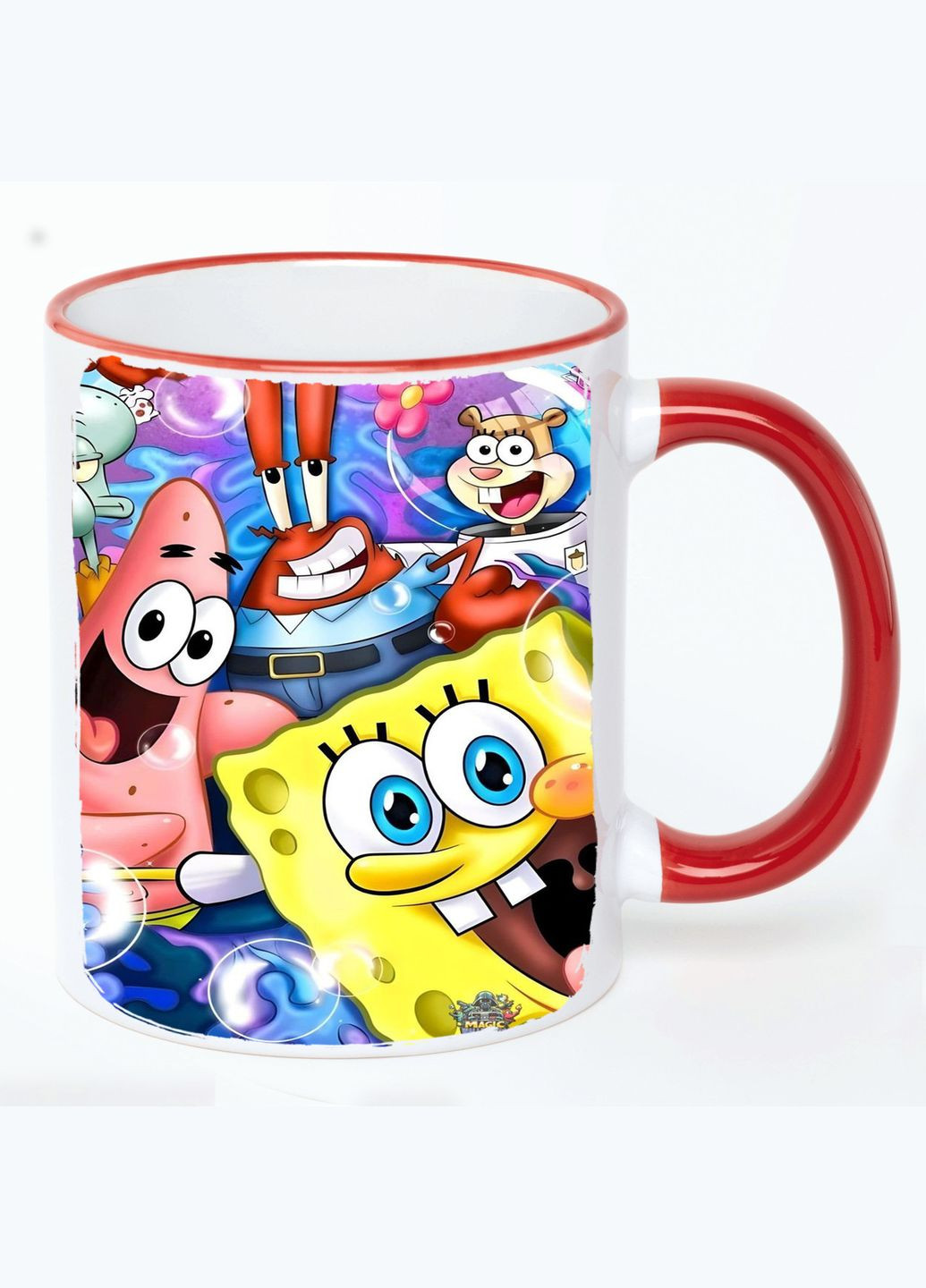 Чашка Губка Боб Мультик #018 (кухоль, кухоль) Біла з Червоною ручкою 330 мл No Brand (322715003)