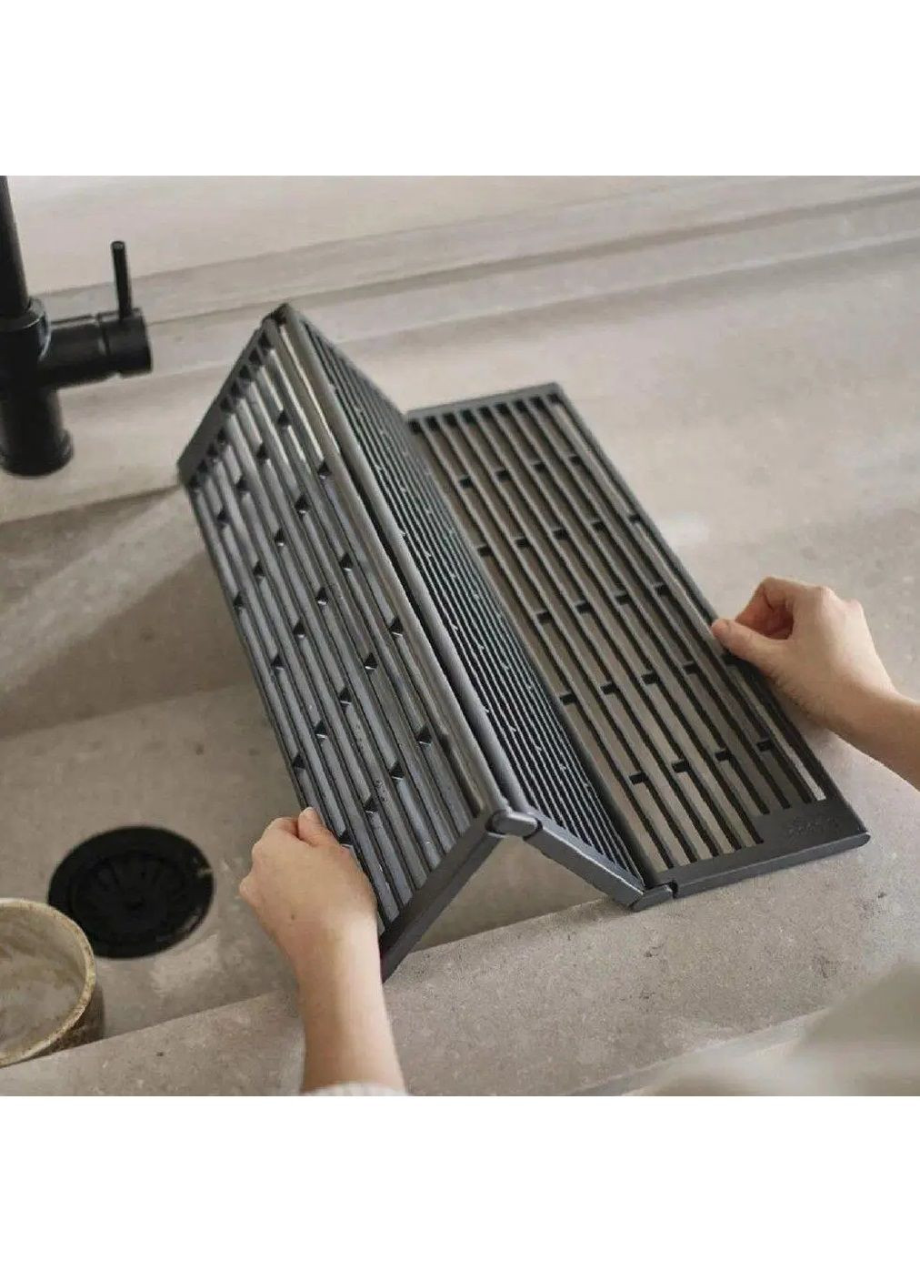 Складна сушарка решітка з нековзною основою на мийку раковину для сушіння посуду овочів фруктів 43×38,7×1,4 см (480812-Prob) Unbranded (344464791)