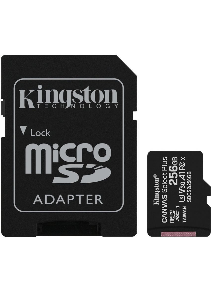Карта памяти microSDXC (UHS-1) 256Gb 10 А1 (R-100MB/s) (adapter SD) (SDCS2/256GB) Kingston Canvas Select Plus (324066894)