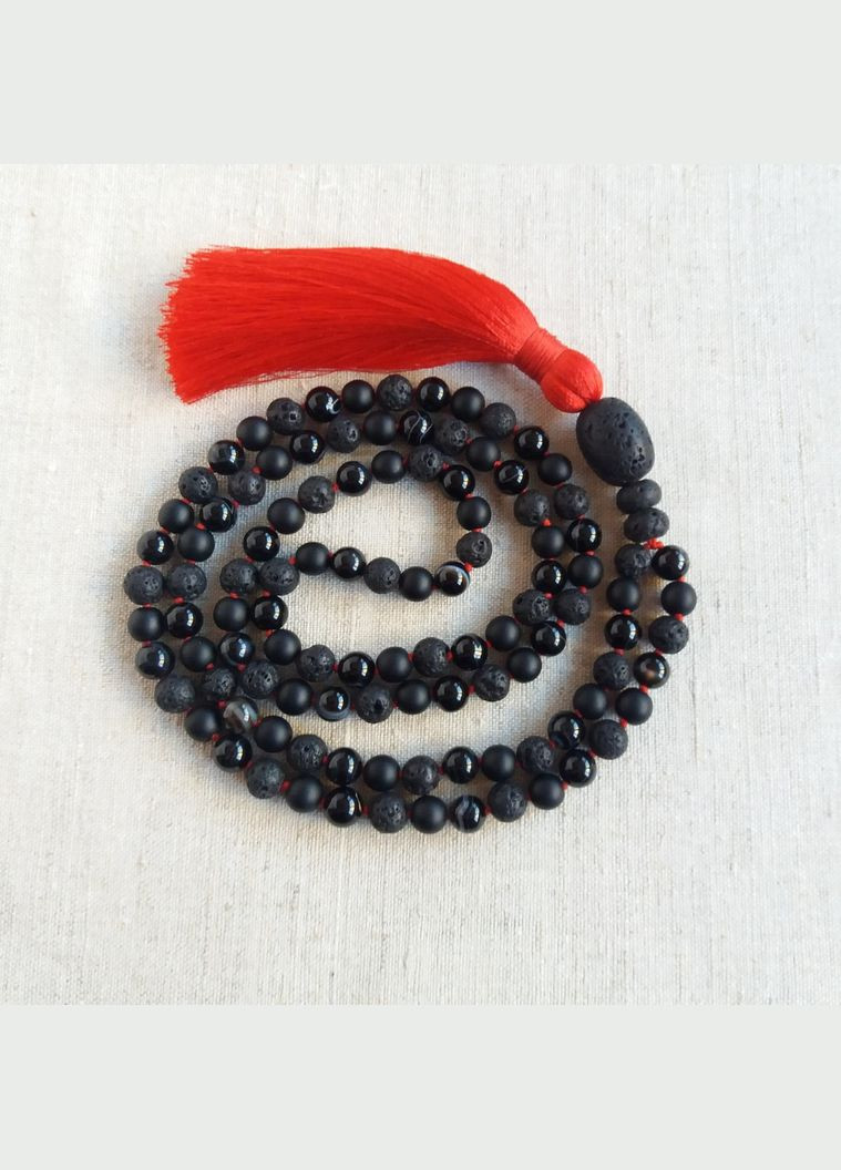 Чотки з натурального каменю Агат Онікс Лава 108 намистин 8мм червона кисть No Brand (331293531)