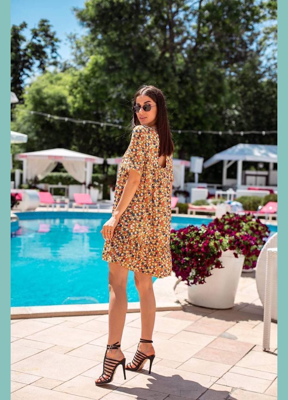 Жовтий повсякденний, коктейльна, вечірня, кежуал жіноча сукня No Brand з квітковим принтом