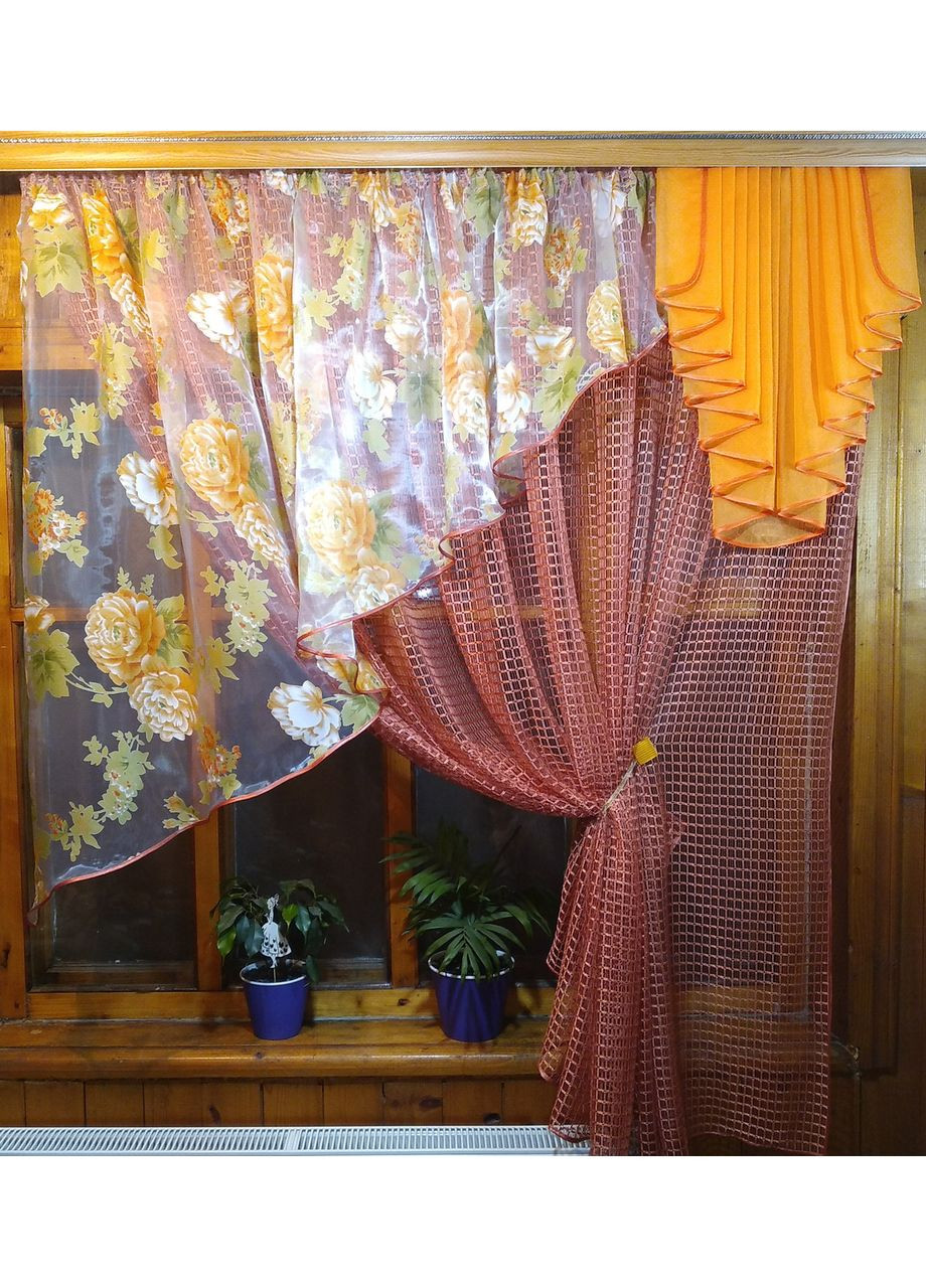 Готова завіса Амалія теракотовий півонія жовтий ліва No Brand (372515659)