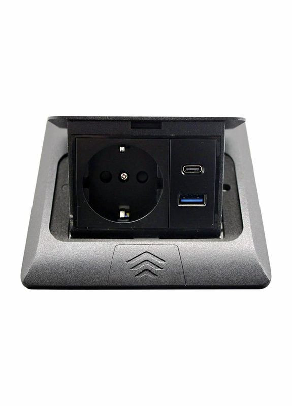 Розетка для пола с заземлением врезная 16А + 2USB (type C+A) 2.4А, IP44, черный Electro House (346086953)