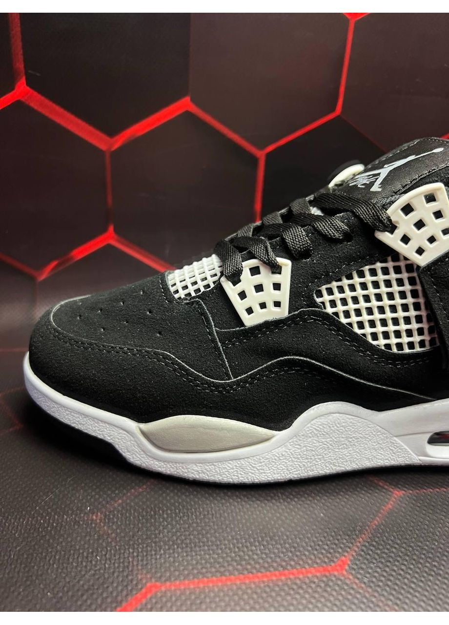 Черные демисезонные кроссовки мужские nike air jordan retro 4 black white v2 найк аир джордан No Brand