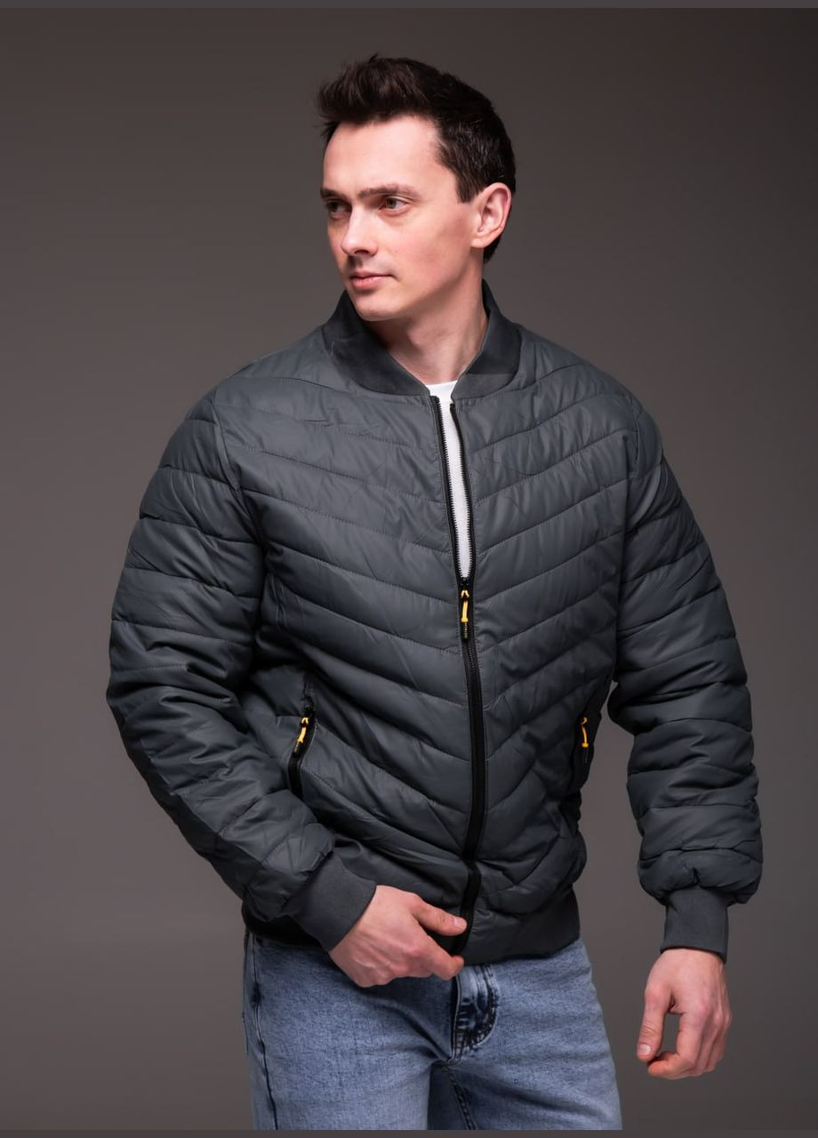 Серая демисезонная весенняя куртка-бомбер с утеплением Vakko