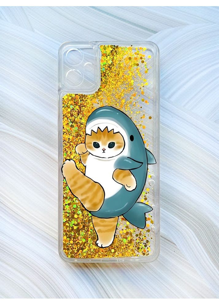 Чохол з плаваючими блискітками на Samsung Galaxy A05 (A055) Золотий:: Котик акула (принт 380) Creative (360676454)
