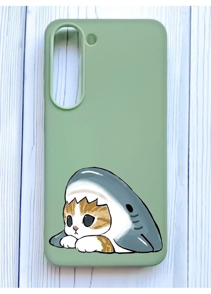 Матовий оливковий чохол на Samsung Galaxy S23 Котик Акула (принт 421) Creative (390658939)