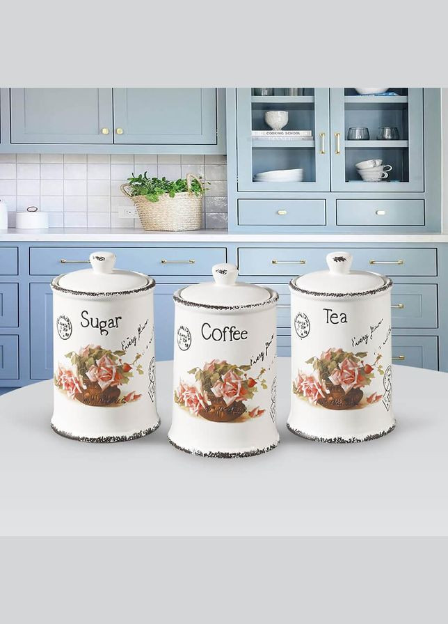Набір керамічних ємностей (чай, кава, цукор) продуктів Листівка троянда 3 шт (MR-20050-03CS) Maestro (334009820)