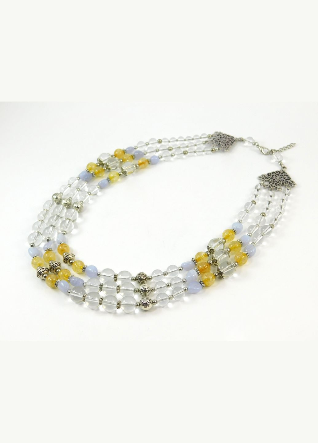 Ексклюзивне намисто "Латта" Гірський кришталь, Цитрин, Сапфірин галтівка, 3 ряди Fursa fashion (322314329)