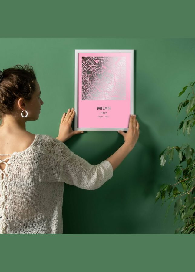 Постер "Милан / Milano" фольгований А3 (BD-pl-30) silver-pink BeriDari (311217801)