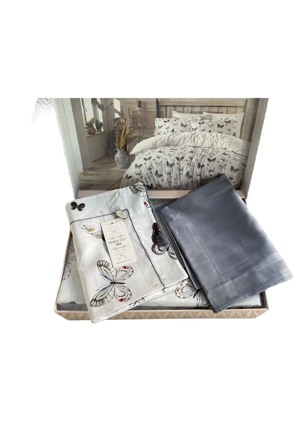 Комплект постельного белья Butterfly Valley Grey сатин 220-200 см Maison D'or (321999426)