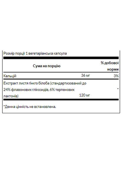 Екстракт Гінкго Білоба 100 вегетаріанських капсул для покращення пам'яті та когнітивних функцій Swanson (368987511)
