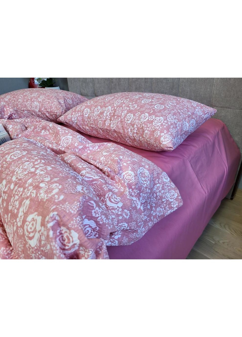 Постельное белье Роза розовая, ранфорс гофра (жатка) Евро размер, наволочки 70/70 No Brand (363191461)