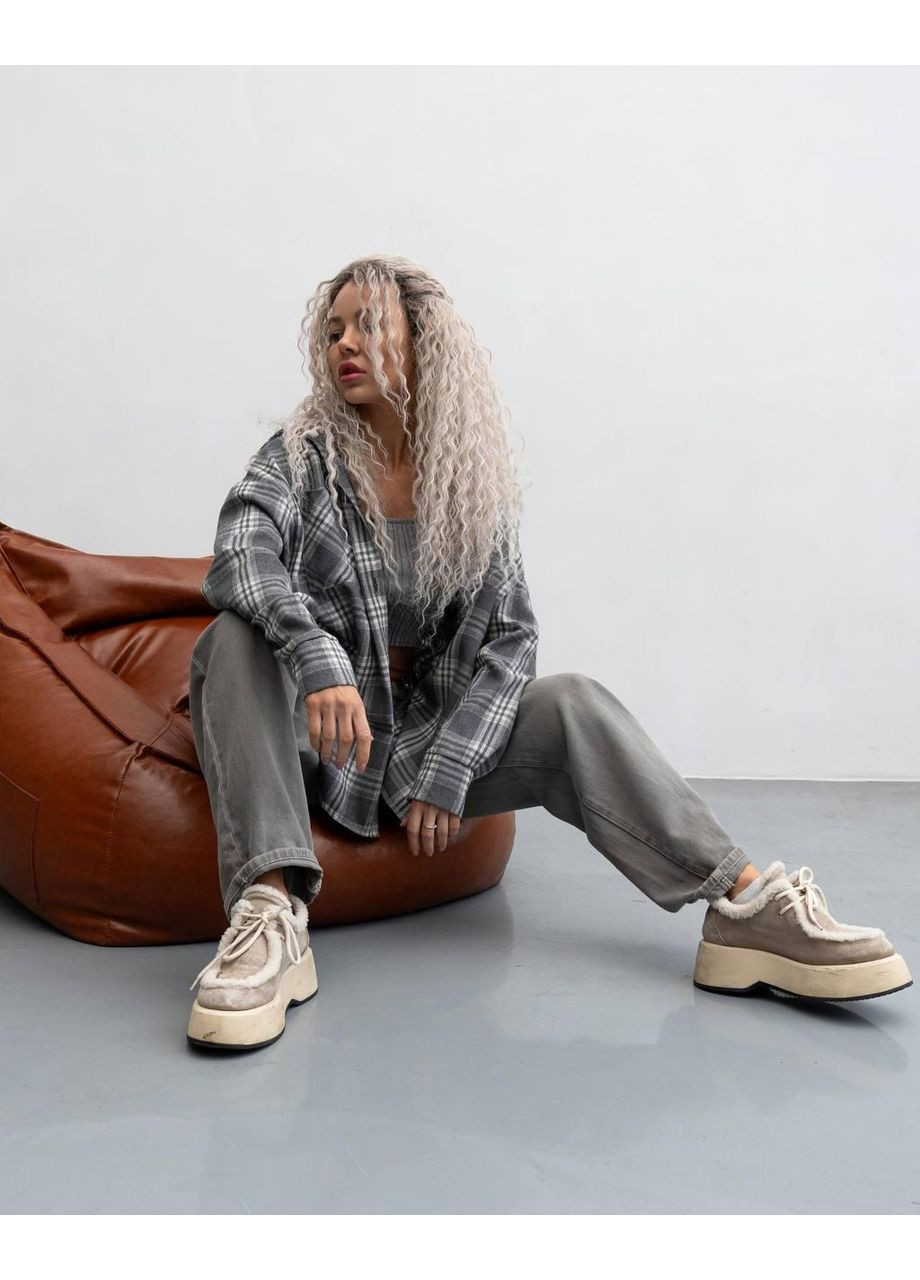 Сорочка жіноча з бавовни, оверсайз, в модну клітинку, стильна, тепла No Brand Manaka 001 (351640627)