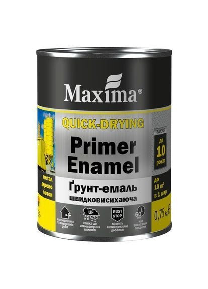 Грунт-емаль швидковисихаюча, сіра, ТМ « » - 0,75 кг Maxima (352753206)