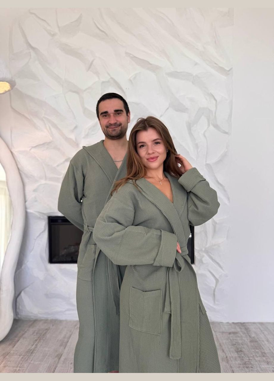 Банні халати на поясі M-L Хакі (П4К-al-hal-vafel-D-002) No Brand (356515860)