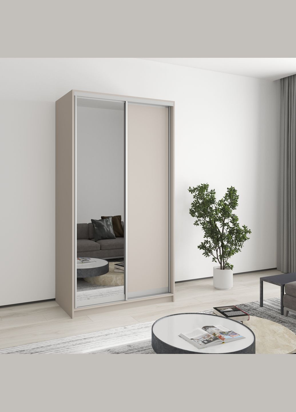 Шафа-купе дводверна Стандарт AL ДСП/Дзеркало 110x60x210 см Кашемір (MBS-2433) MebelStar (346289948)