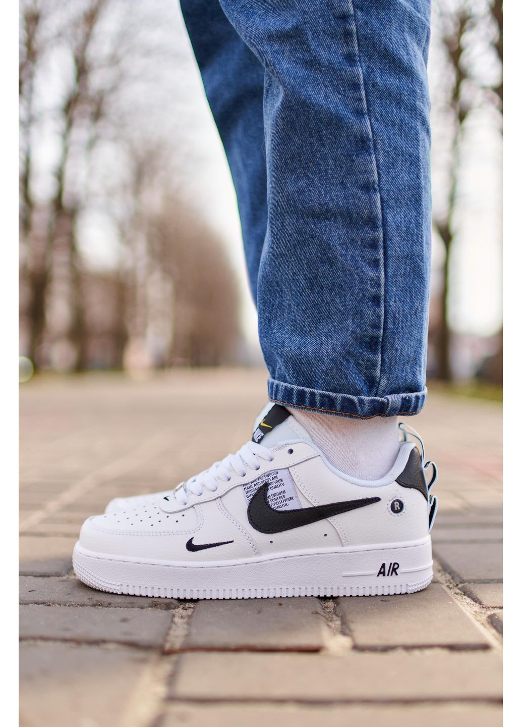 Черные демисезонные кроссовки мужские nike air force 107lv8 ultra white black найк аир форс 1 премиум No Brand