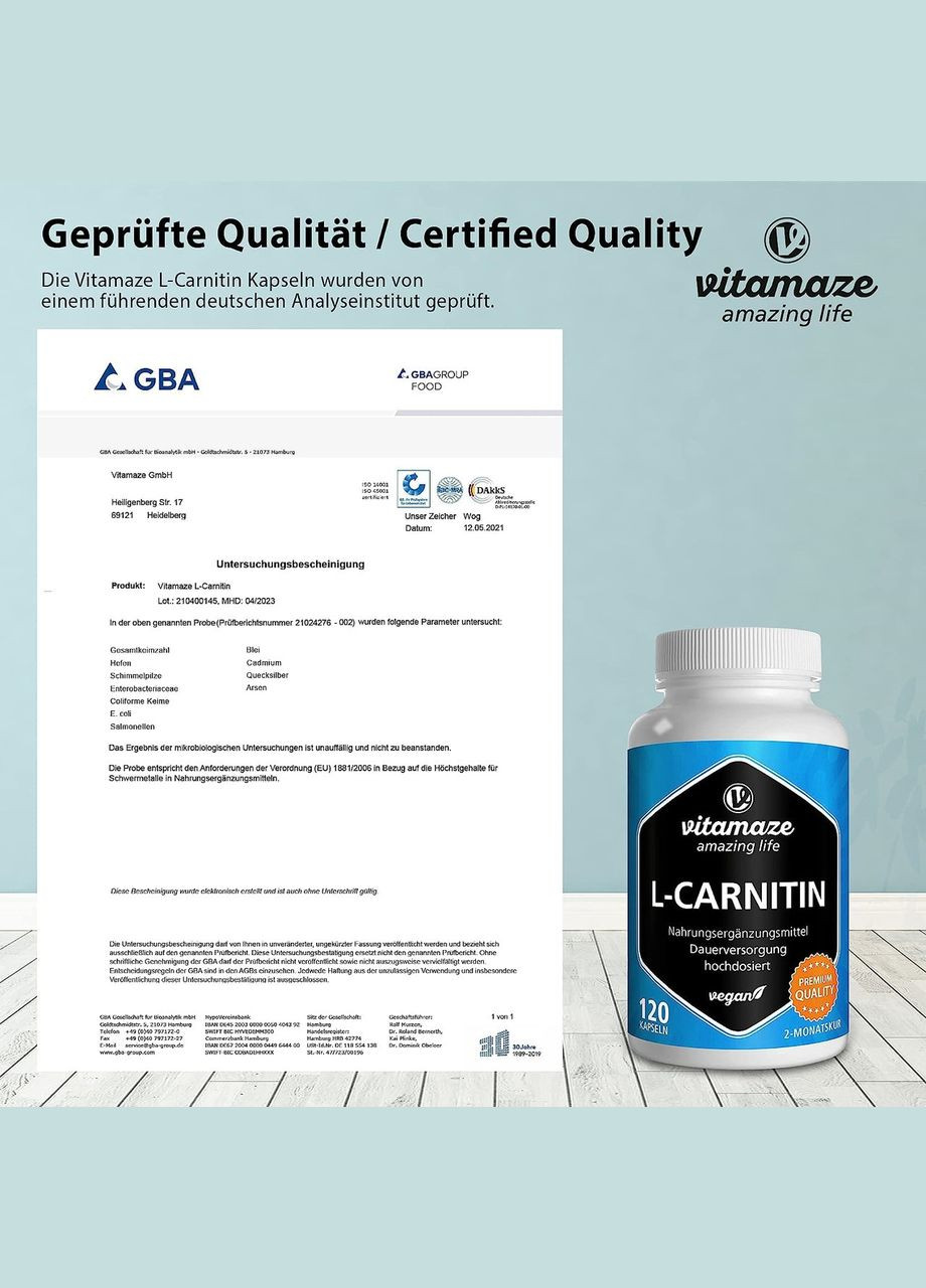 L-карнітин 680 мг 120 капсул Vitamaze (299717664)