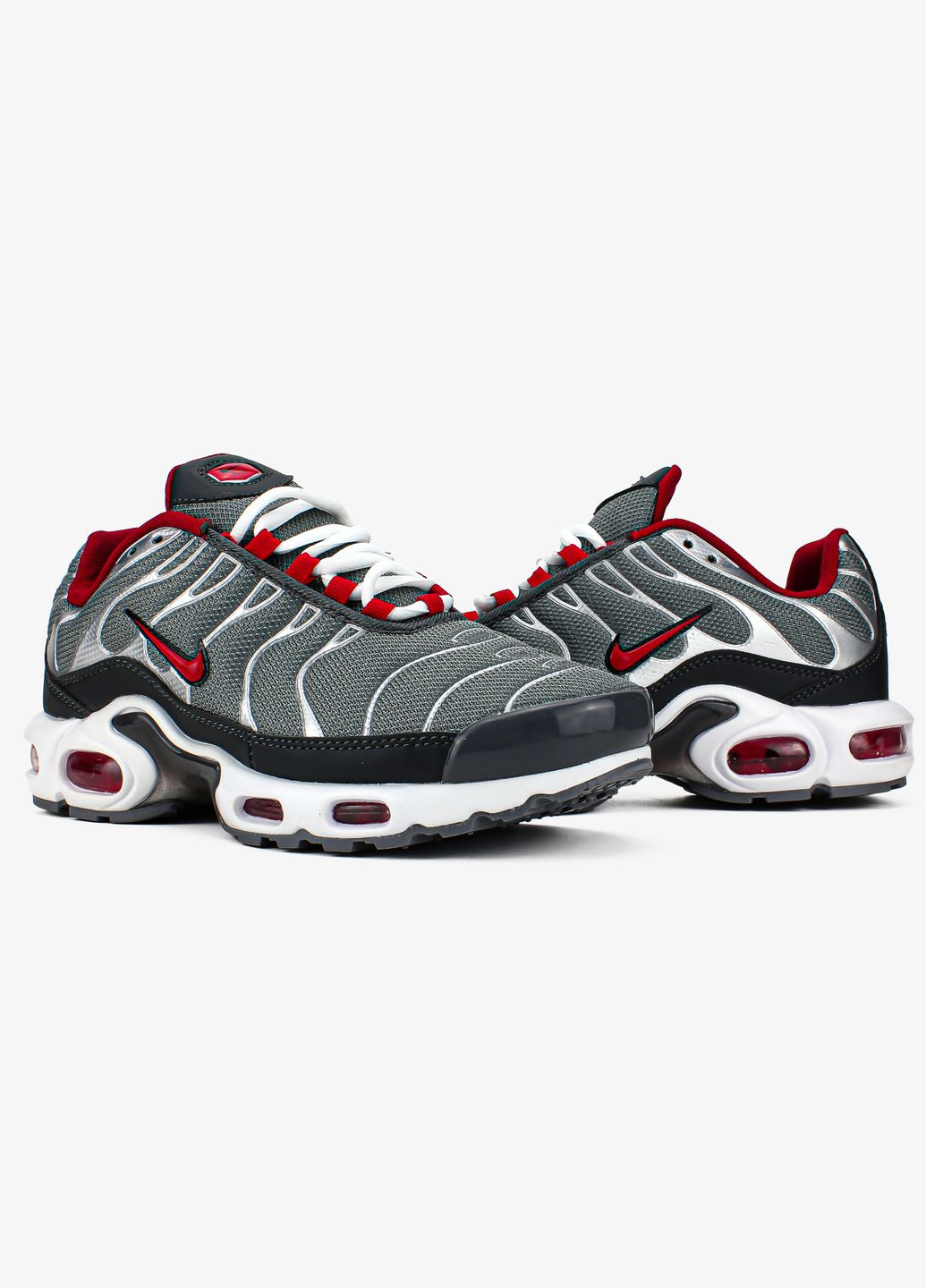 Серые всесезонные кроссовки мужские nike air max tn plus silver red gray | найк аир макс тн плюс серые красные No Brand