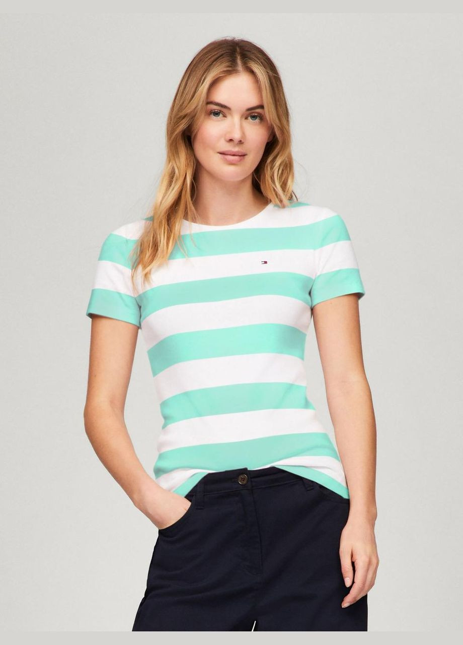 Жіноча футболка біла (у зелену смужку) Tommy Hilfiger (300600954)